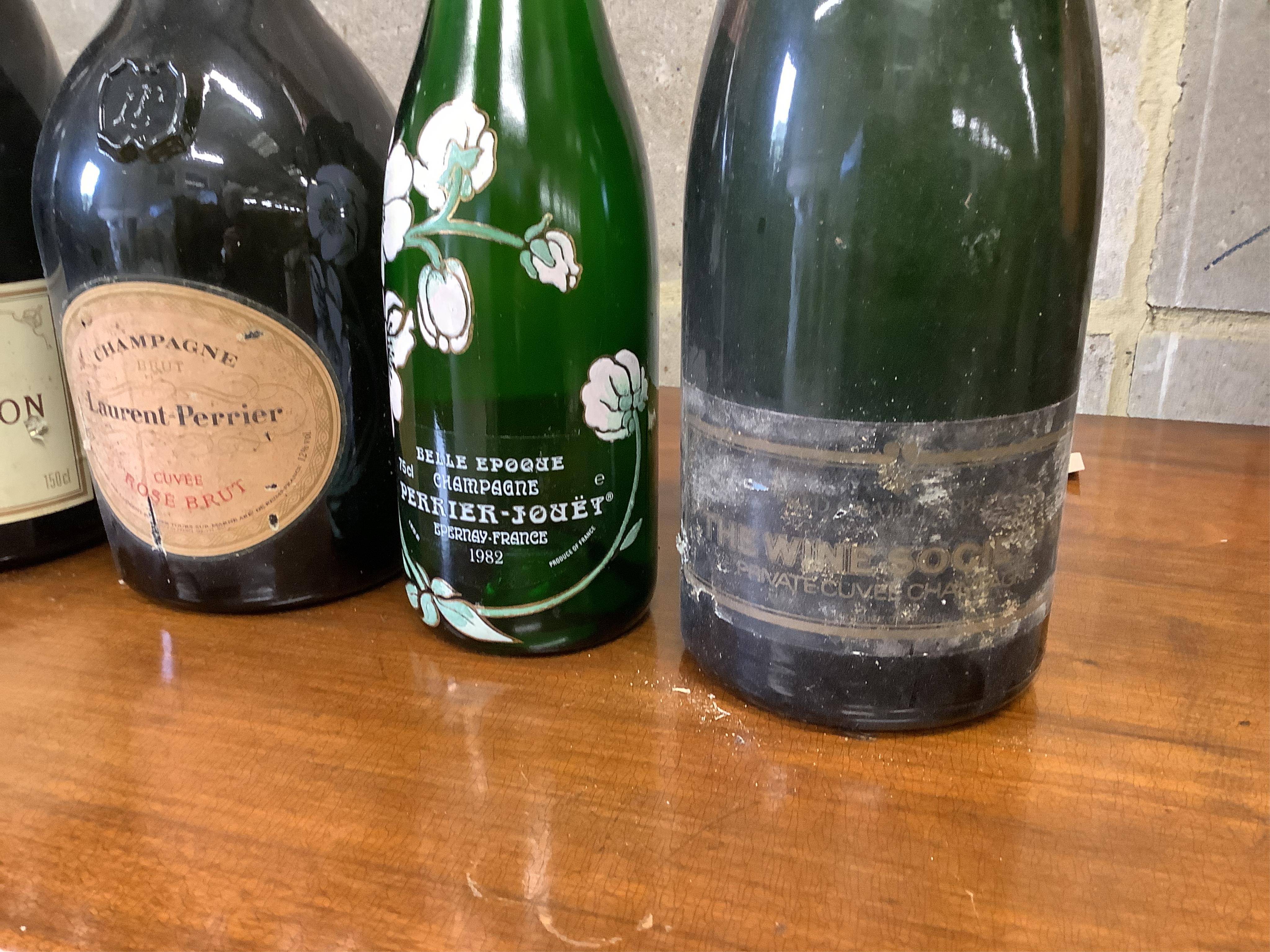 Ten bottles of assorted champagne to include Krug, Taittinger, Laurent-Perrier and Moët. (From a local private cellar). Condition - some labels degraded